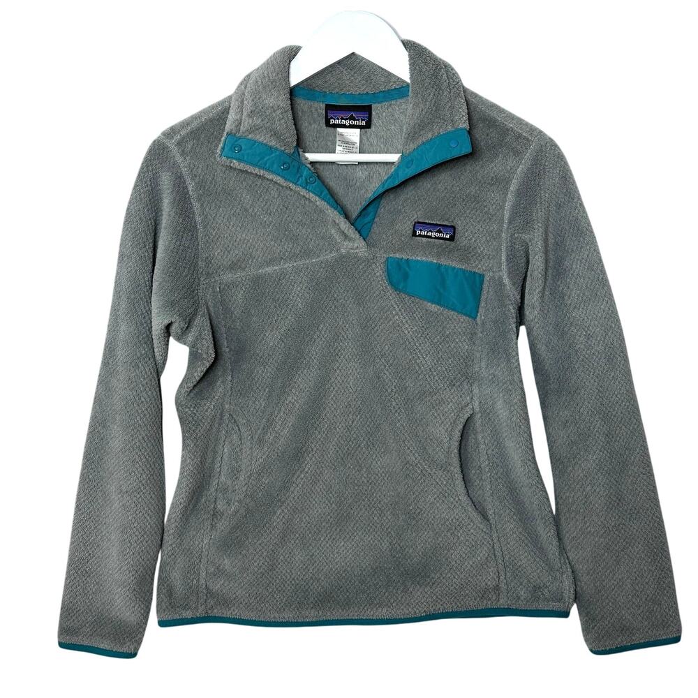 Patagonia Lightweight Synchilla Snap-T Fleece Pullover Gray w/ Blue Trim Women S